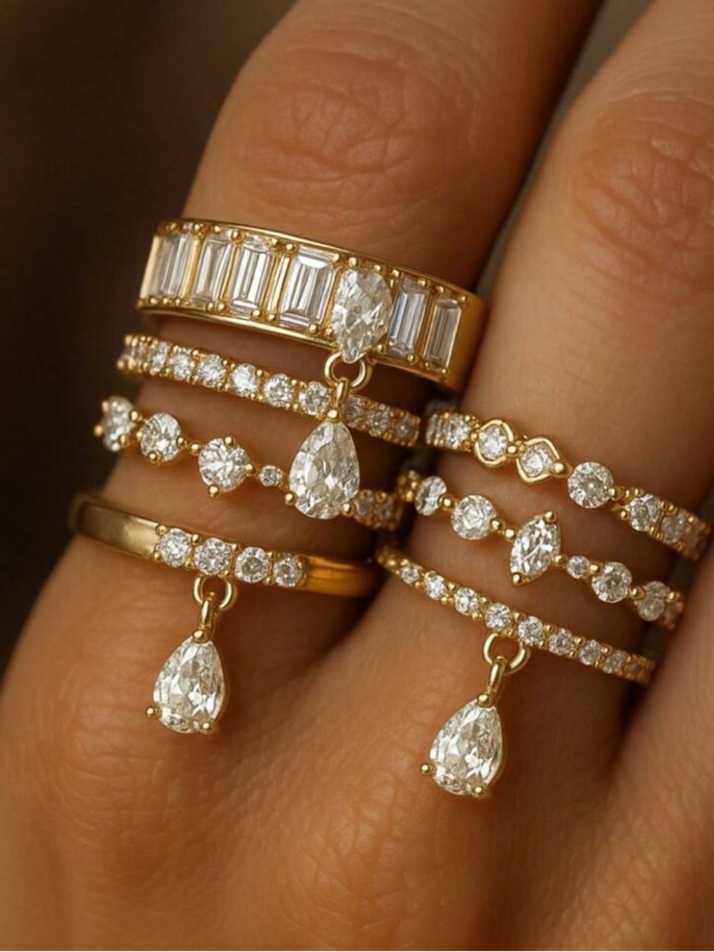 Gold Teardrop Charm Stackable Ring - Women Jewelry R 437